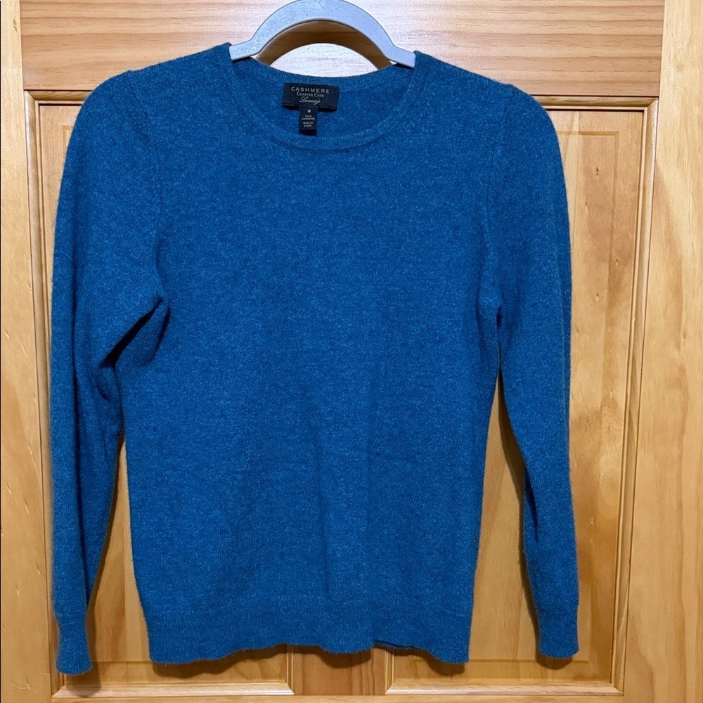 Charter Club Luxury 100% Cashmere  Heathered Blue/Green Crew Neck Womans Sweater